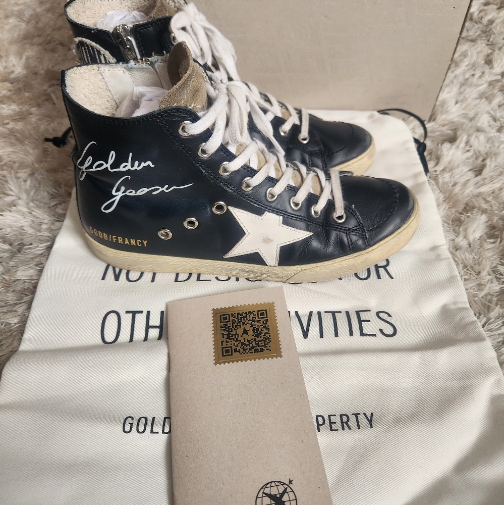 Golden Goose Black and White High-Top Francy Sneakers - Picture 3 of 11